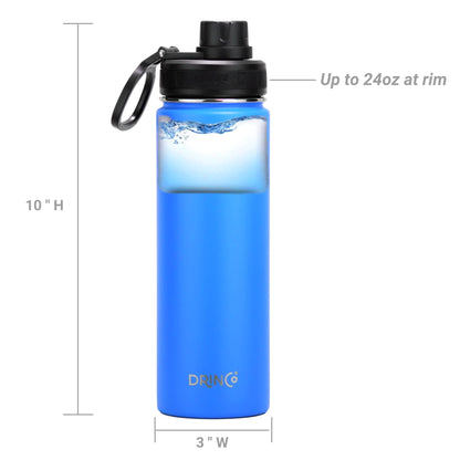 Botella de agua deportiva DRINCO® de acero inoxidable de 22 oz - Azul real