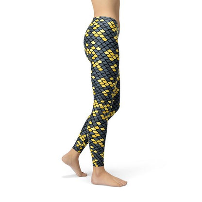 Dark Gray and Yellow Fish Scales Leggings