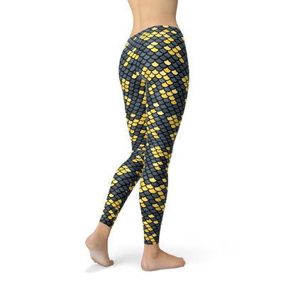 Dark Gray and Yellow Fish Scales Leggings