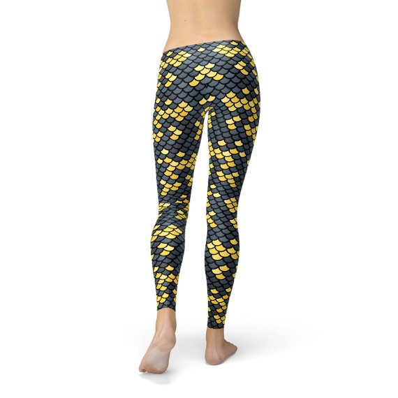 Dark Gray and Yellow Fish Scales Leggings