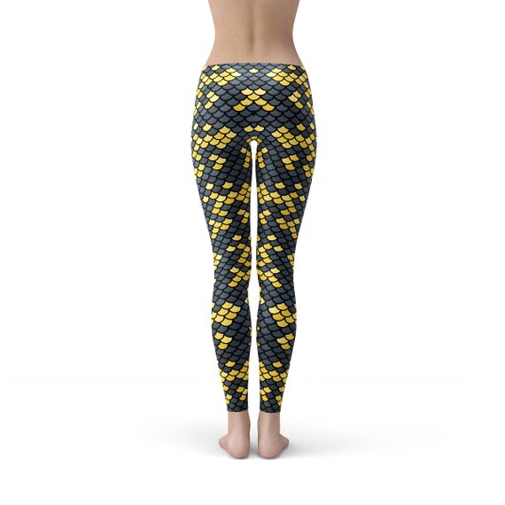 Dark Gray and Yellow Fish Scales Leggings